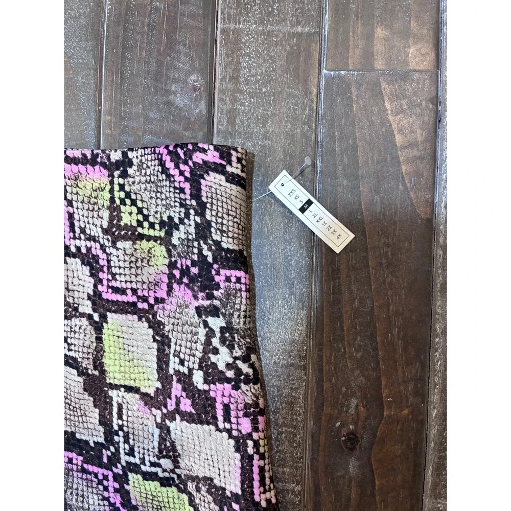 Leith Snake Print Midi A-Line Bold Skirt Pink‎ Yellow Black Brown Women's M